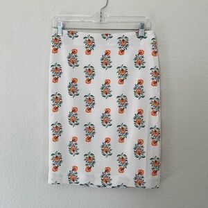 Ann Taylor Floral Print White Orange Pencil Skirt Summer Workwear NWOT Size 0